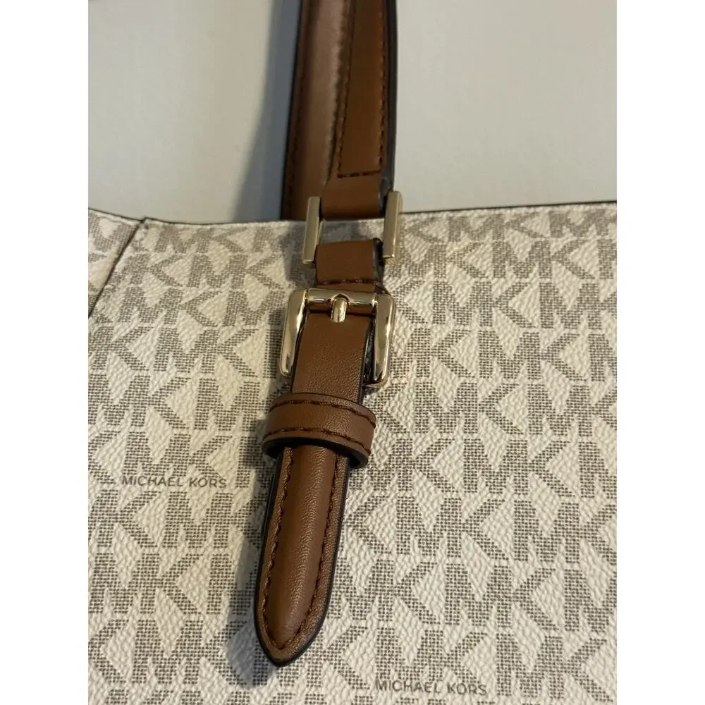 MICHAEL KORS CHARLOTTE LG 3 IN 1 TOTE SHOULDER BAG + CLUTCH MK VANILLA/BROWN - Picture 7 of 13